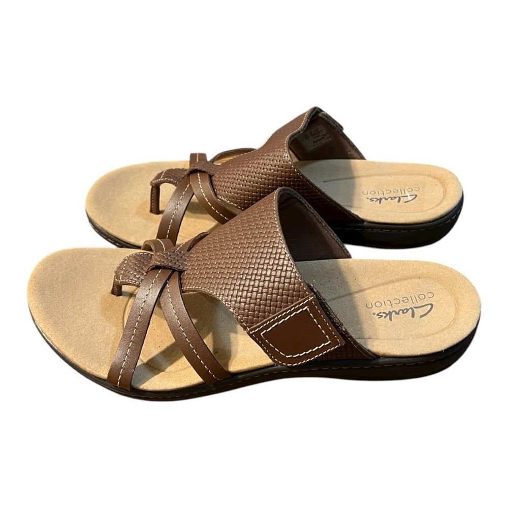 Clarks Women's Laurieann Edge Toe-Post Sandal in Brown Leather Size 10M - Picture 3 of 9